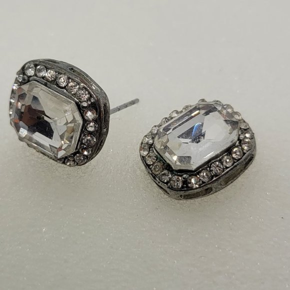 Earrings Sliver Rhinestone Rectangle Post/Stud E_OT0015. - Picture 3 of 3